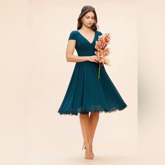 DRESS THE POPULATION Corey Dress, Fit & Flare, Blue/Green Pine, Medium 8/10, NWT - Picture 3 of 15